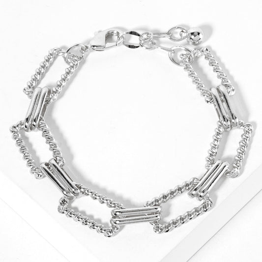 Madeline Love Rhodium White Gold Dipped Textured Square Link Chain Bracelet