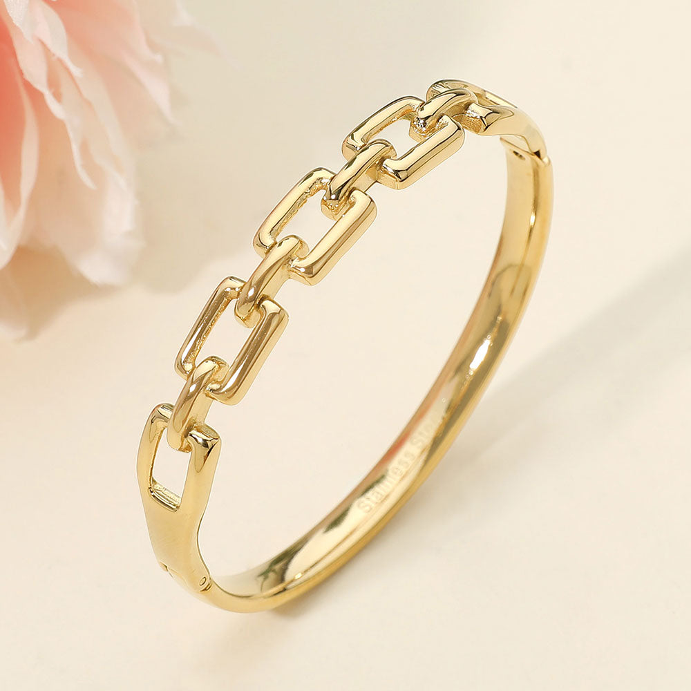 Madeline Love Gold Stainless Steel Chain Link Hinged Bangle Bracelet