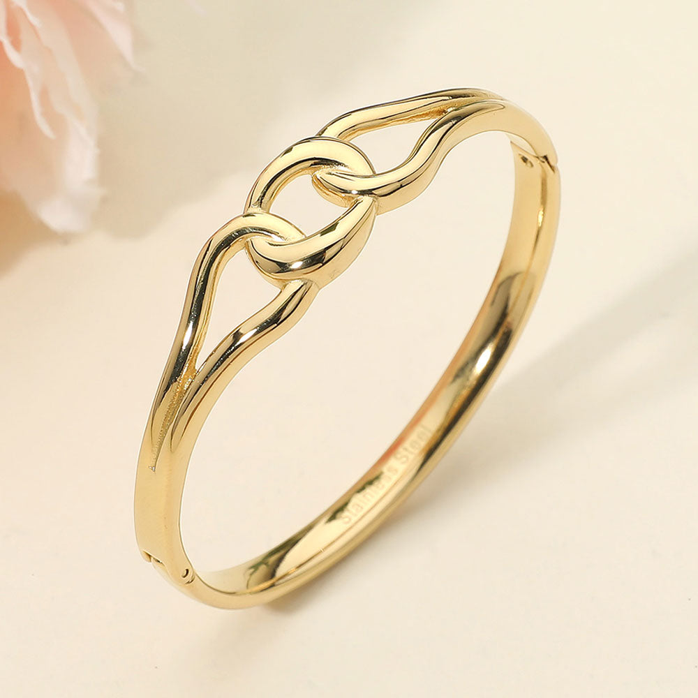 Madeline Love Gold Stainless Steel Twist Link Hinged Bangle Bracelet - Bracelets