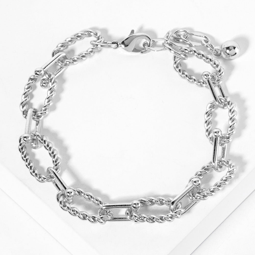 Madeline Love Rhodium White Gold Dipped Textured Oval Link Chain Bracelet