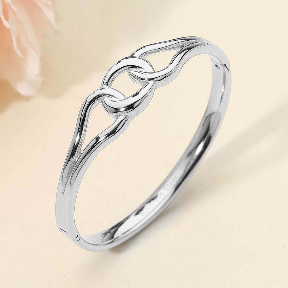 Madeline Love Silver Stainless Steel Twist Link Hinged Bangle Bracelet - Bracelets