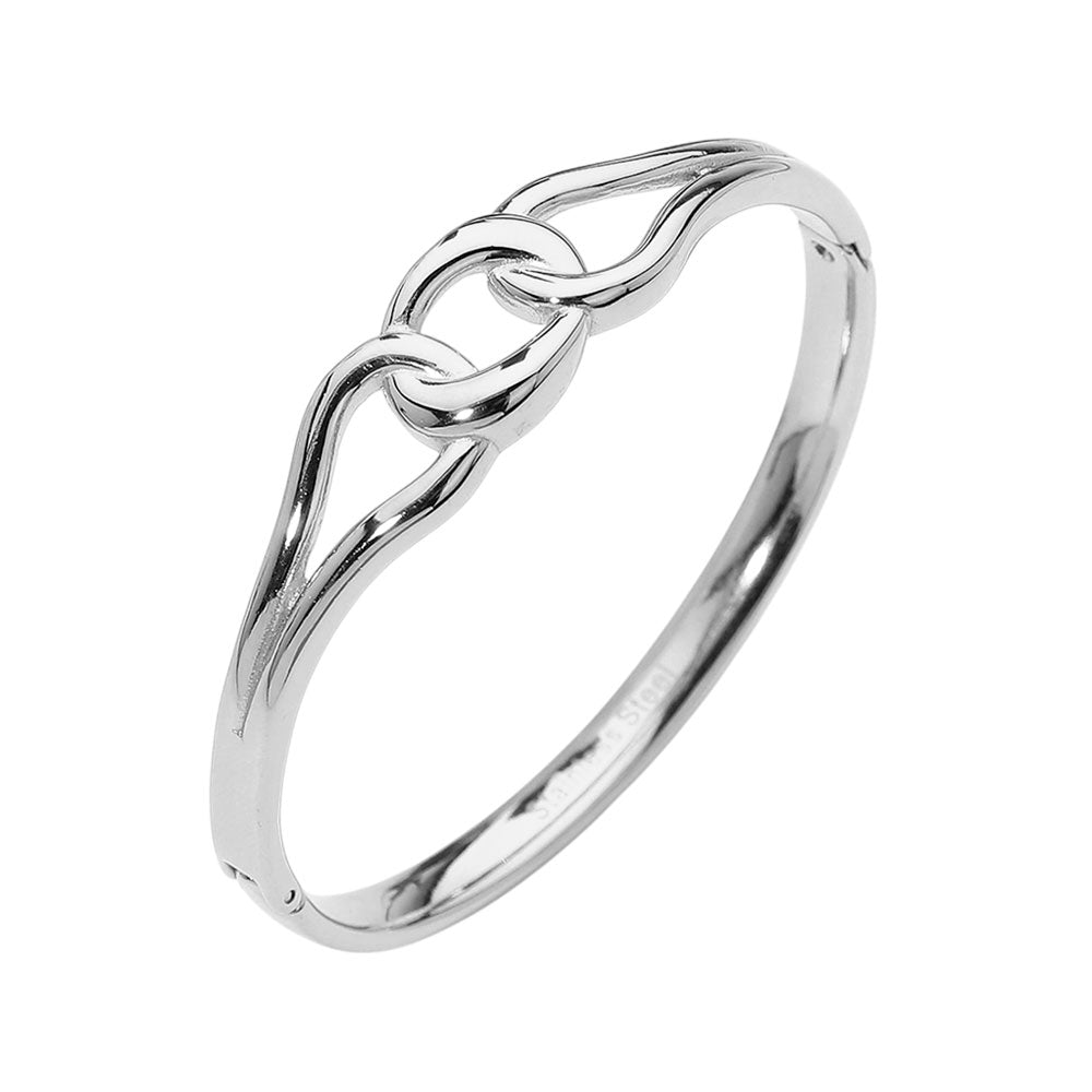 Madeline Love Silver Stainless Steel Twist Link Hinged Bangle Bracelet - Bracelets - desc