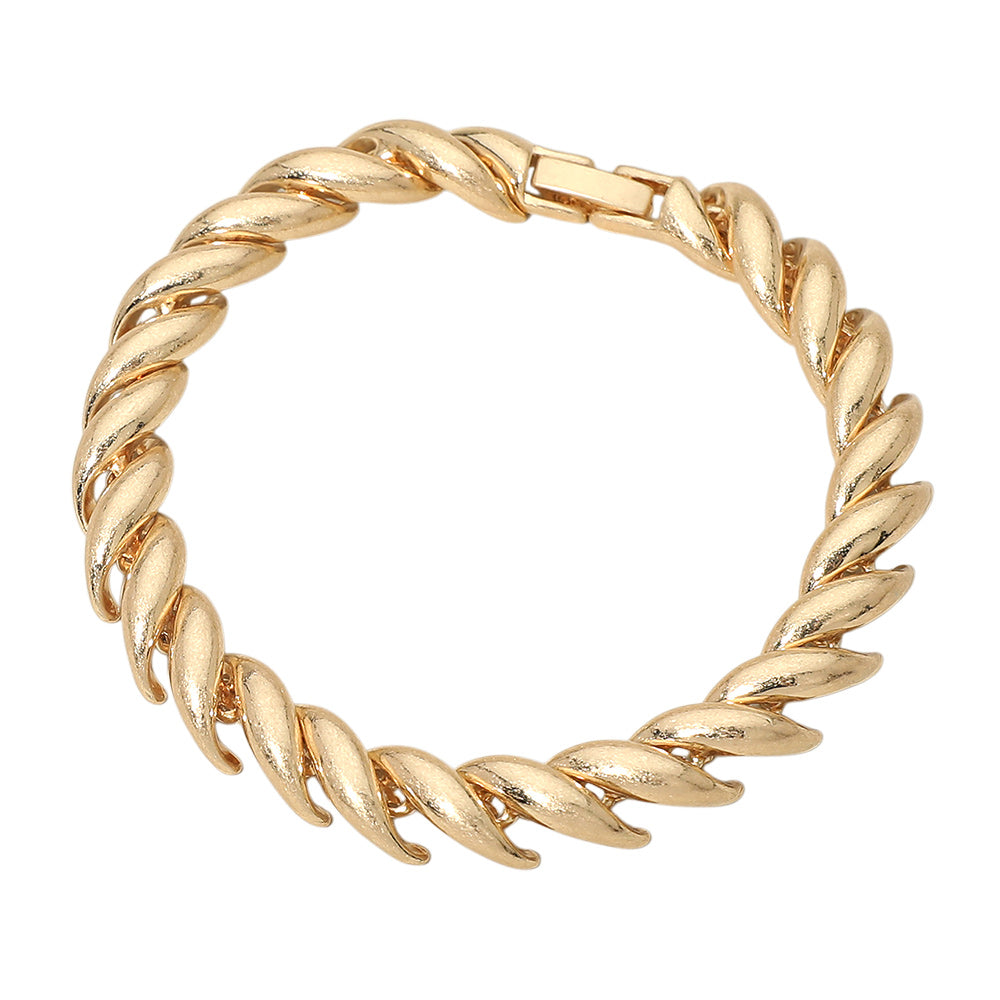 Madeline Love Worn Gold Twisted Metal Link Bracelet - Bracelets - desc