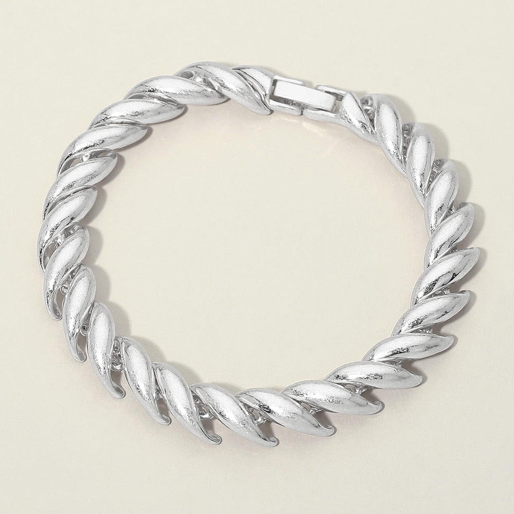 Madeline Love Worn Silver Twisted Metal Link Bracelet - Bracelets