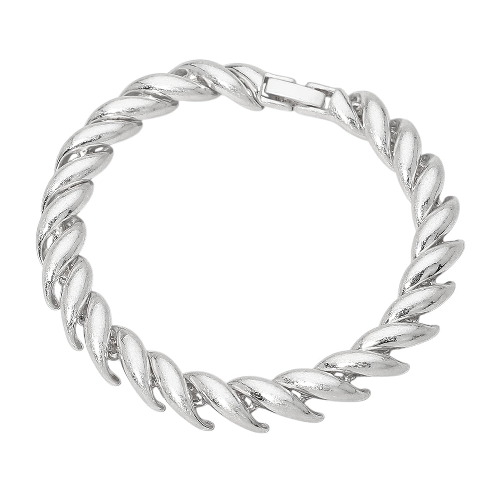 Madeline Love Worn Silver Twisted Metal Link Bracelet - Bracelets - desc