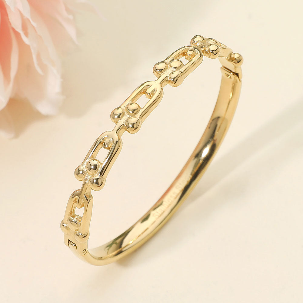 Madeline Love Gold Stainless Steel Industrial Link Hinged Bangle Bracelet - Bracelets