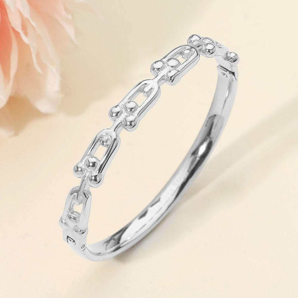 Madeline Love Silver Stainless Steel Industrial Link Hinged Bangle Bracelet - Bracelets