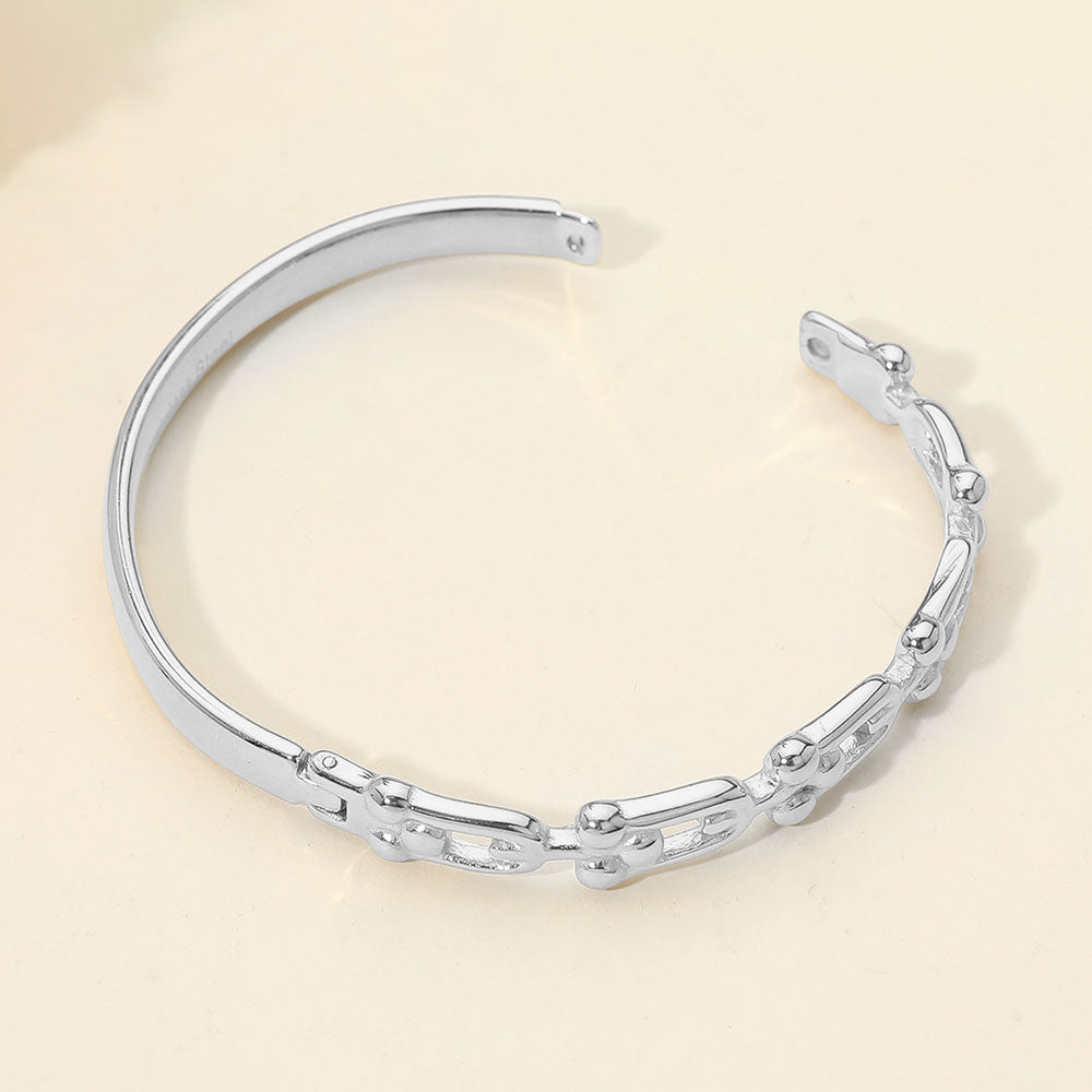 Madeline Love Silver Stainless Steel Industrial Link Hinged Bangle Bracelet - Bracelets - extra