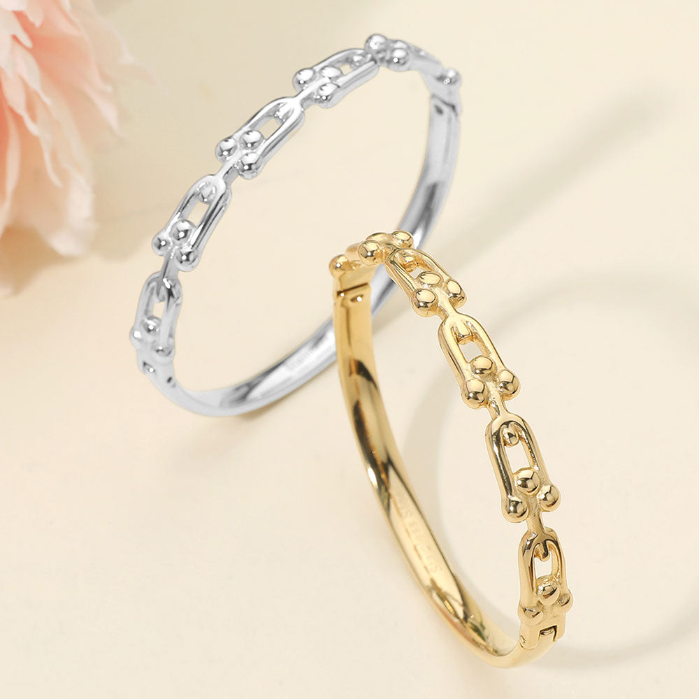 Madeline Love Silver Stainless Steel Industrial Link Hinged Bangle Bracelet - Bracelets - extra