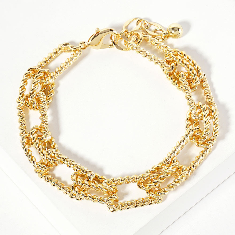 Madeline Love Gold Gold Dipped Textured Square Rope Link Chain Bracelet