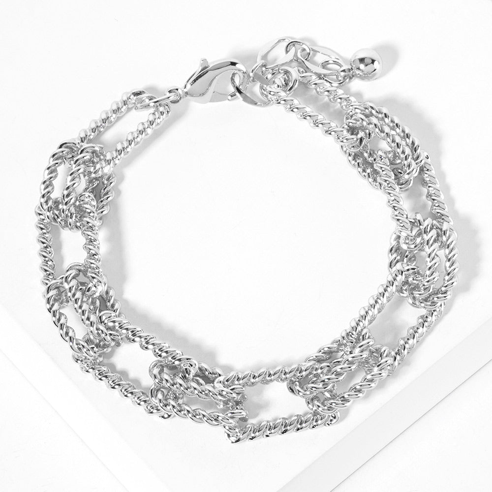 Madeline Love Rhodium White Gold Dipped Textured Square Rope Link Chain Bracelet