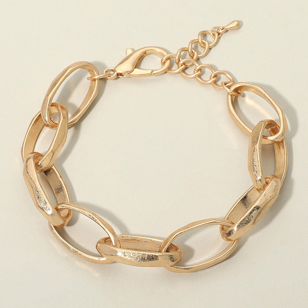 Madeline Love Worn Gold Chunky Metal Oval Link Bracelet - Bracelets