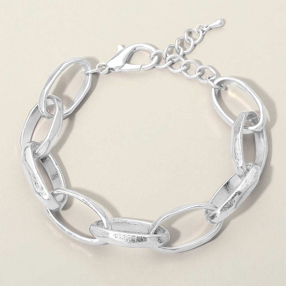 Madeline Love Worn Silver Chunky Metal Oval Link Bracelet - Bracelets