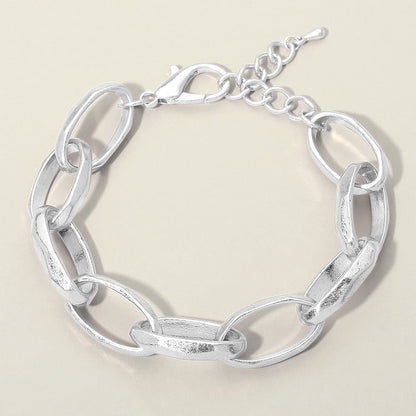 Madeline Love Worn Silver Chunky Metal Oval Link Bracelet - Bracelets