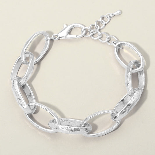 Madeline Love Worn Silver Chunky Metal Oval Link Bracelet - Bracelets