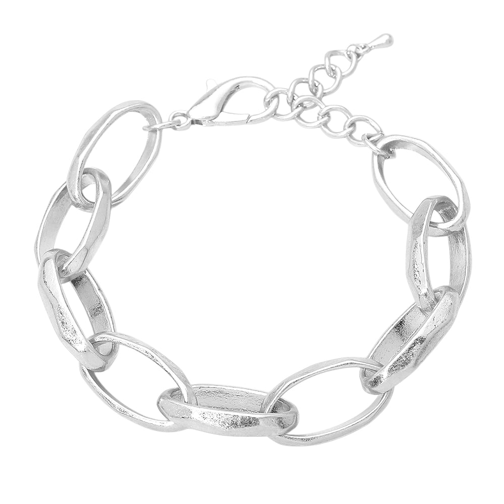 Madeline Love Worn Silver Chunky Metal Oval Link Bracelet - Bracelets - desc