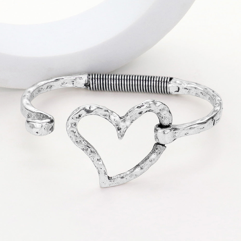 Hammered Metal Heart Hook Bracelet