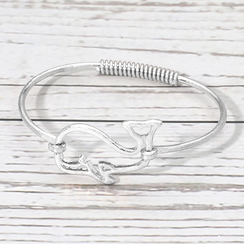 Madeline Love Silver Metal Wire Whale Accent Bangle Bracelet - Bracelets