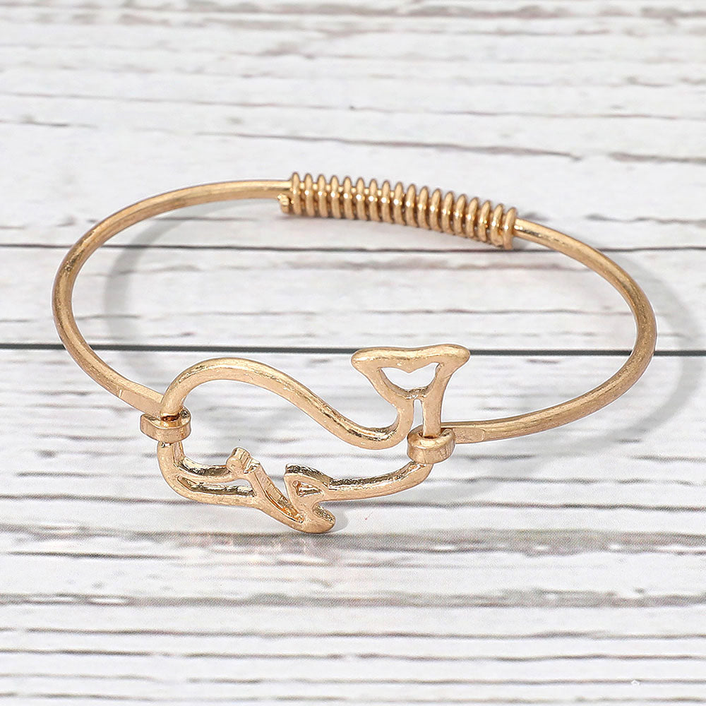 Madeline Love Worn Gold Metal Wire Whale Accent Bangle Bracelet - Bracelets