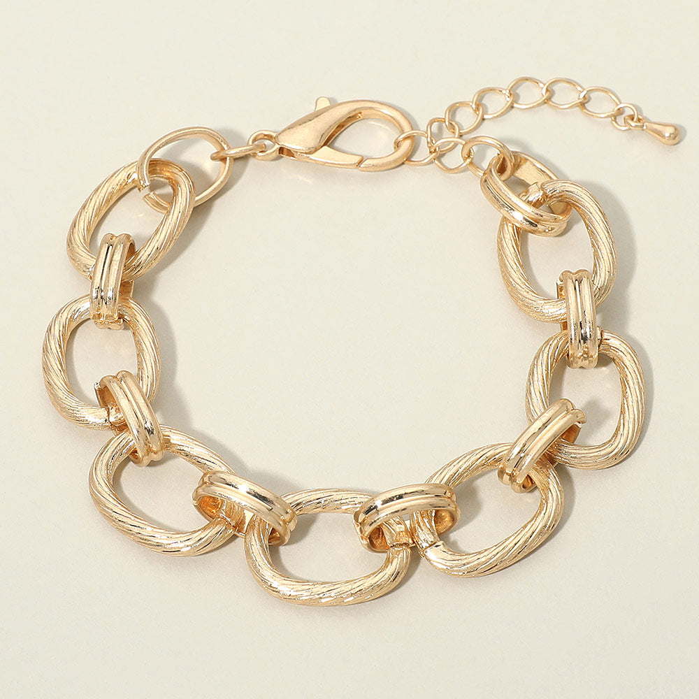 Madeline Love Worn Gold Textured Metal Oval Link Chain Bracelet - Bracelets