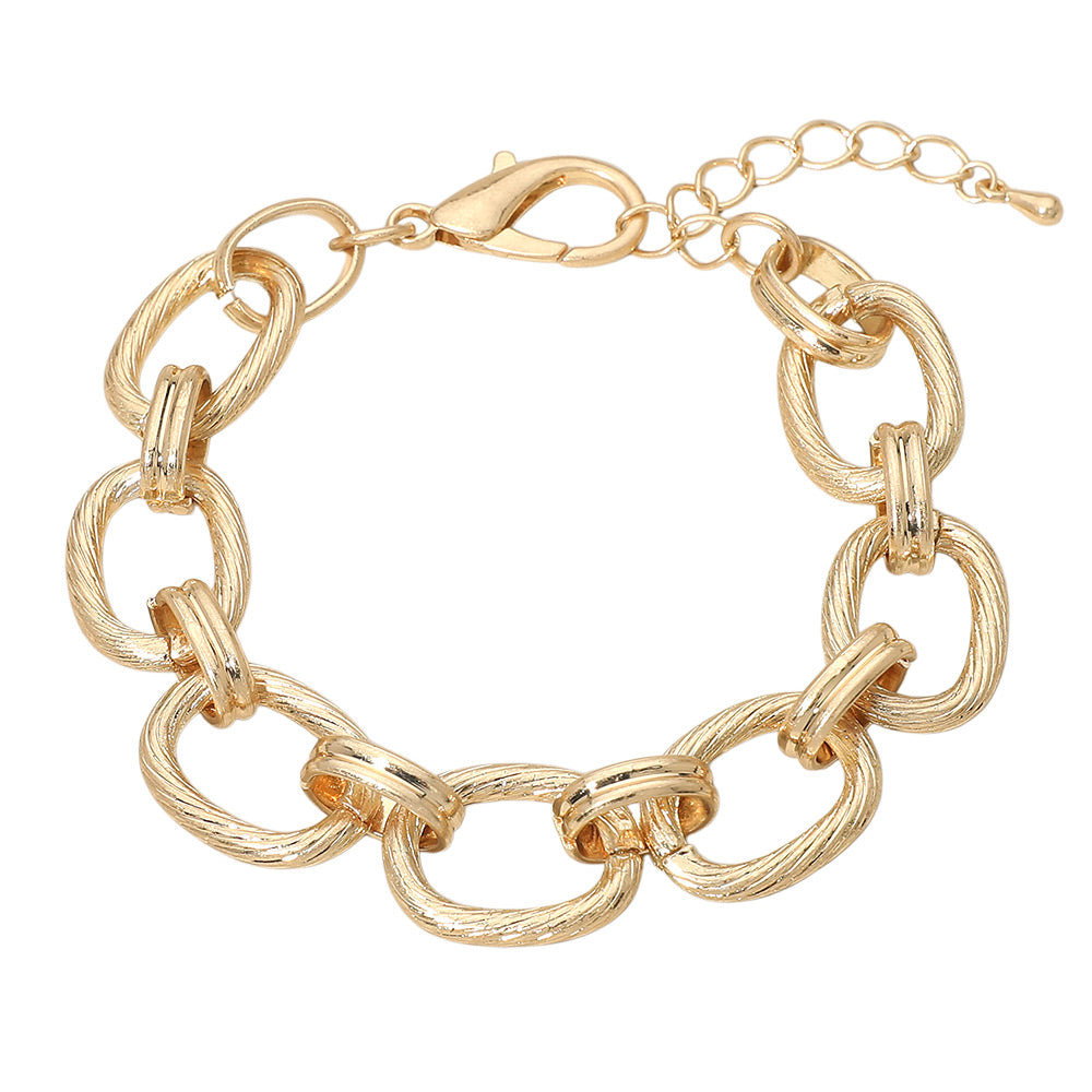 Madeline Love Worn Gold Textured Metal Oval Link Chain Bracelet - Bracelets - desc