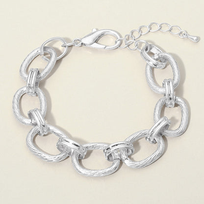 Madeline Love Worn Silver Textured Metal Oval Link Chain Bracelet - Bracelets
