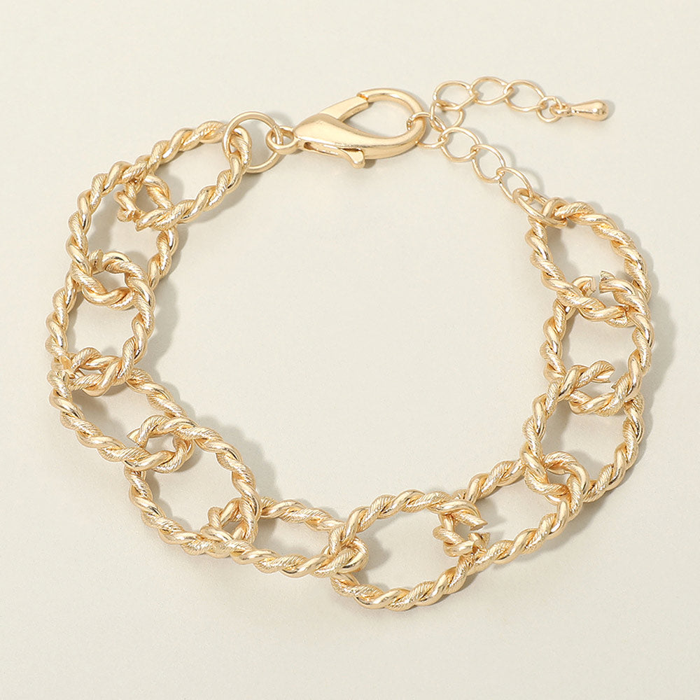 Madeline Love Worn Gold Twisted Metal Oval Link Chain Bracelet - Bracelets