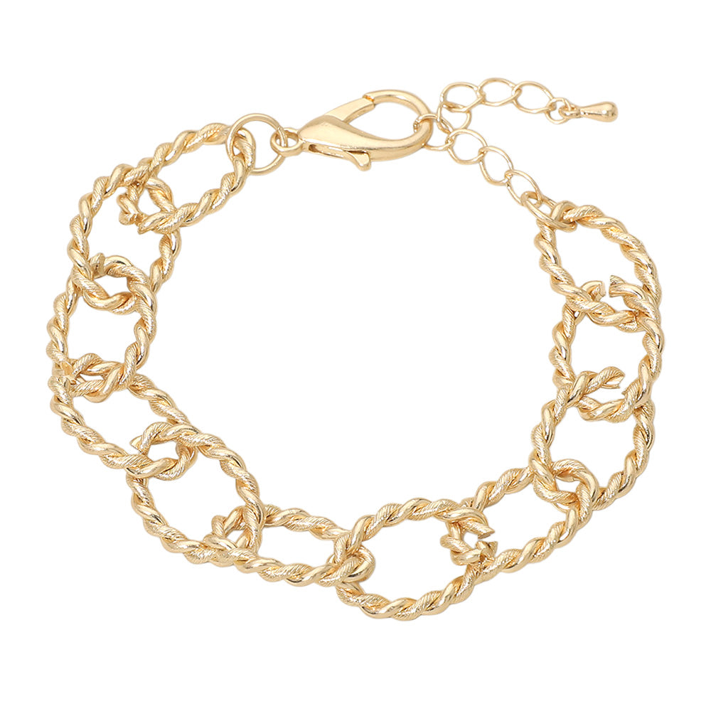Madeline Love Worn Gold Twisted Metal Oval Link Chain Bracelet - Bracelets - desc