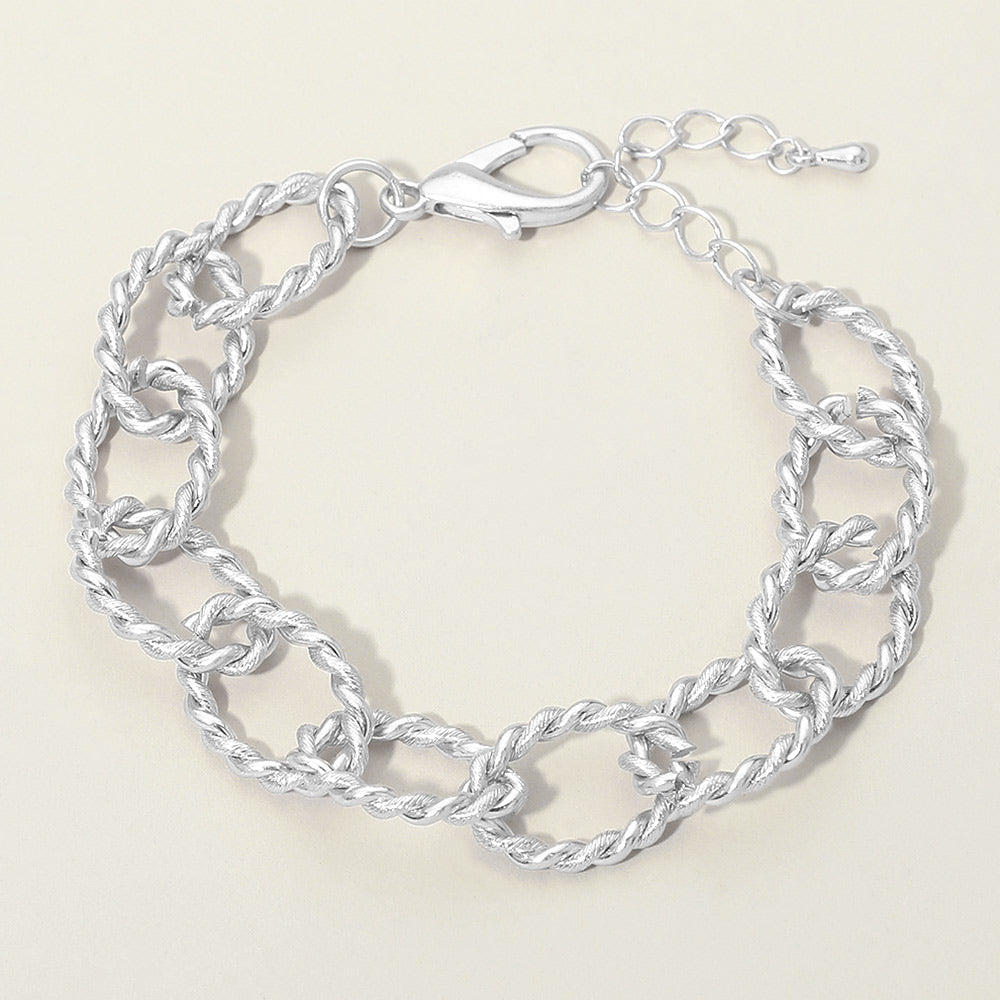 Madeline Love Worn Silver Twisted Metal Oval Link Chain Bracelet - Bracelets