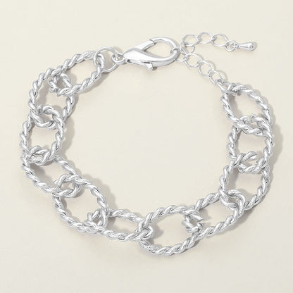 Madeline Love Worn Silver Twisted Metal Oval Link Chain Bracelet - Bracelets