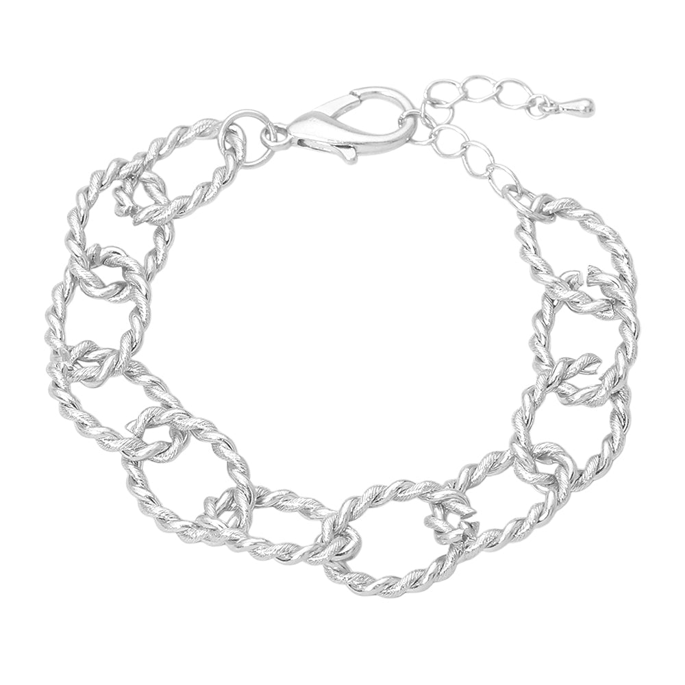 Madeline Love Worn Silver Twisted Metal Oval Link Chain Bracelet - Bracelets - desc