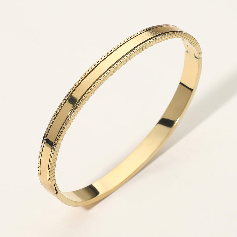 Madeline Love Gold SECRET BOX_Stainless Steel Textured Hinged Bangle Bracelet - Bracelets