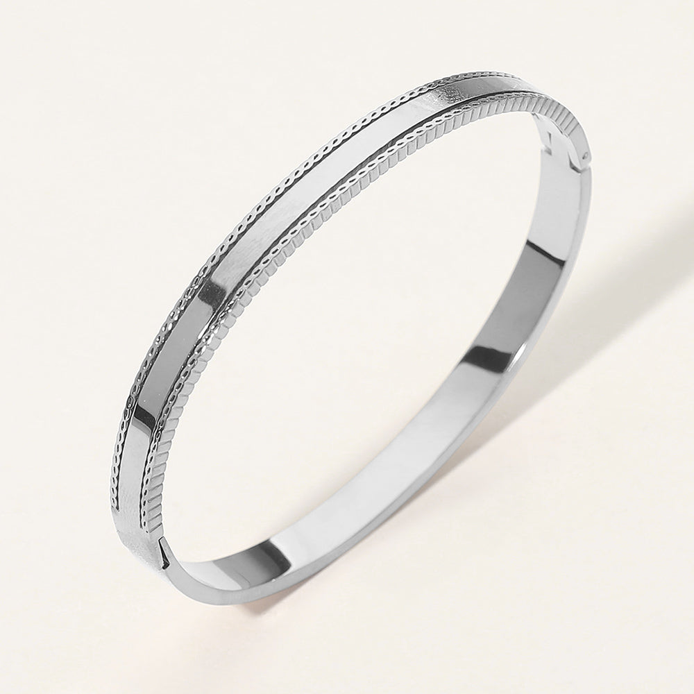 Madeline Love Rhodium SECRET BOX_Stainless Steel Textured Hinged Bangle Bracelet - Bracelets