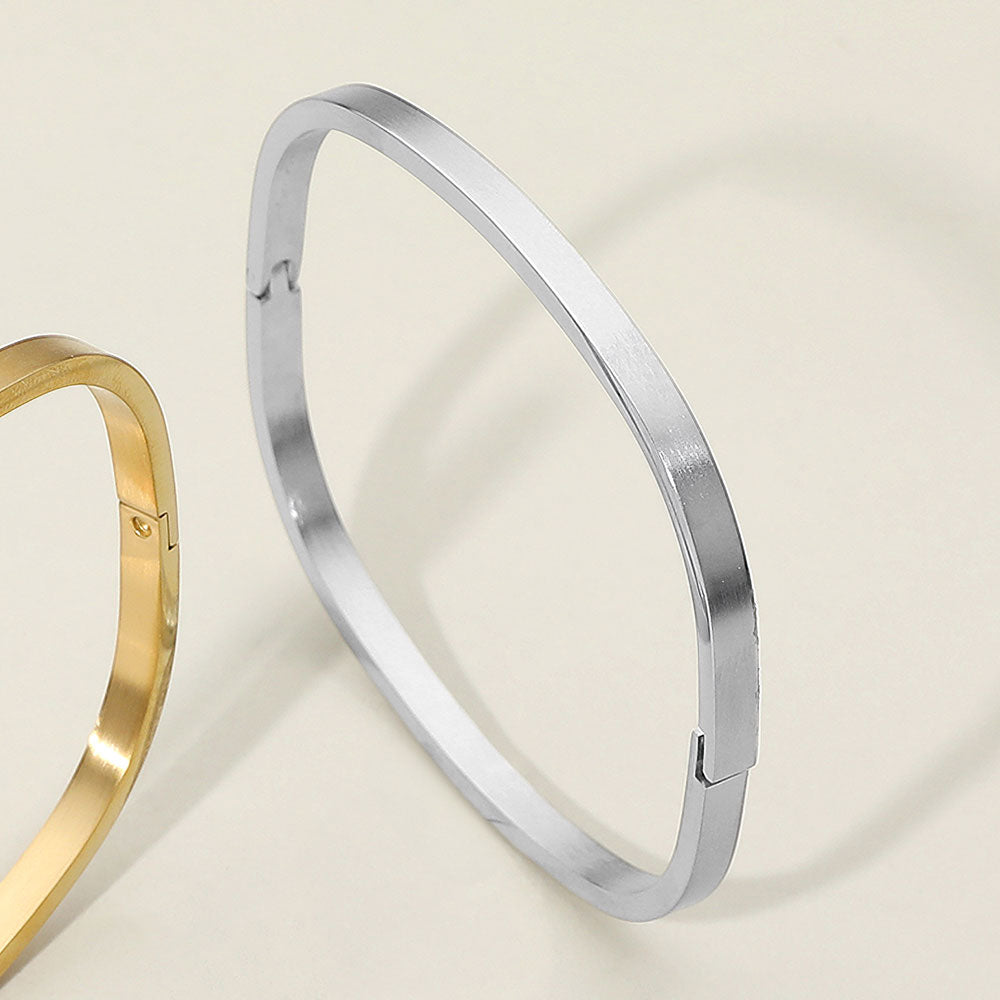 Madeline Love Rhodium SECRET BOX_Stainless Steel Square Hinge Bangle Bracelet - Bracelets