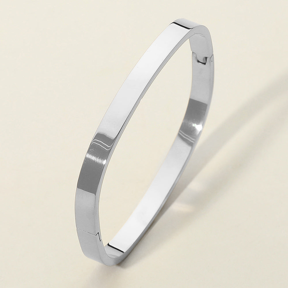 Madeline Love Rhodium SECRET BOX_Stainless Steel Square Hinged Bangle Bracelet - Bracelets