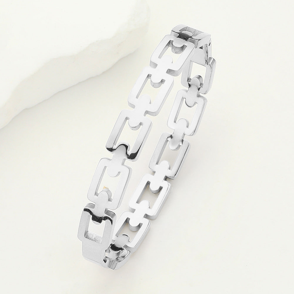 Madeline Love Silver Stainless Steel Square Chain Hinged Bangle Bracelet - Bracelets