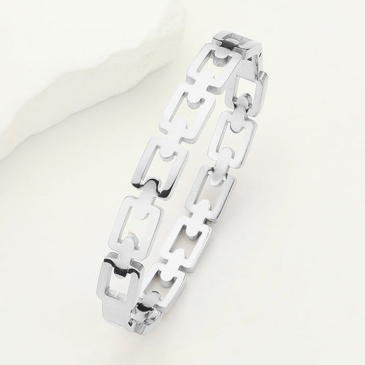 Madeline Love Silver Stainless Steel Square Chain Hinged Bangle Bracelet - Bracelets
