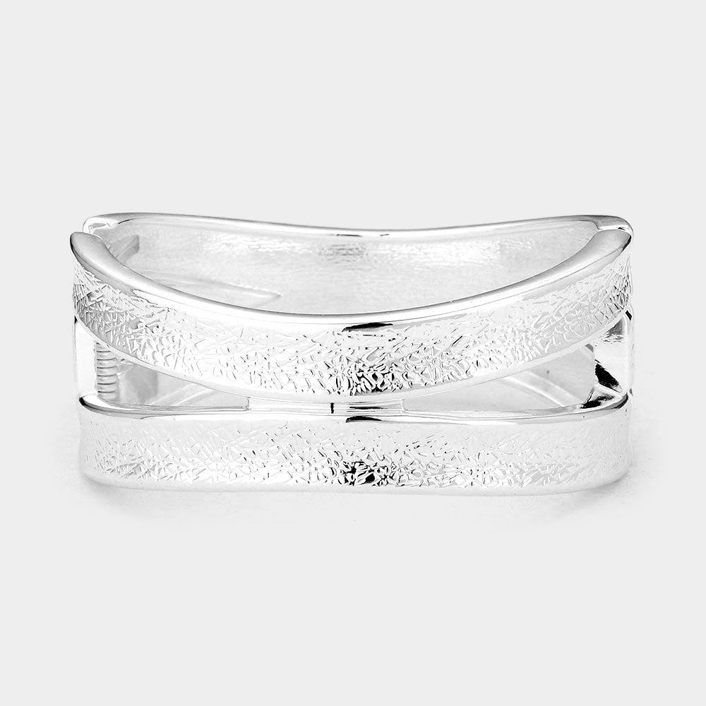 Madeline Love Silver Textured Metal Bangle Bracelet - Bracelets