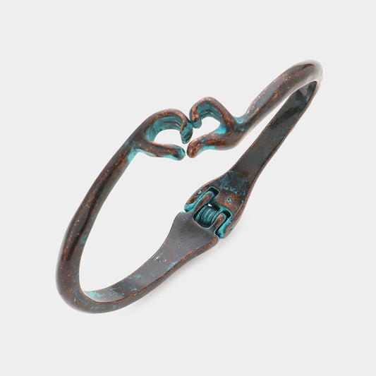 Metal Heart Hands Hinged Bracelet