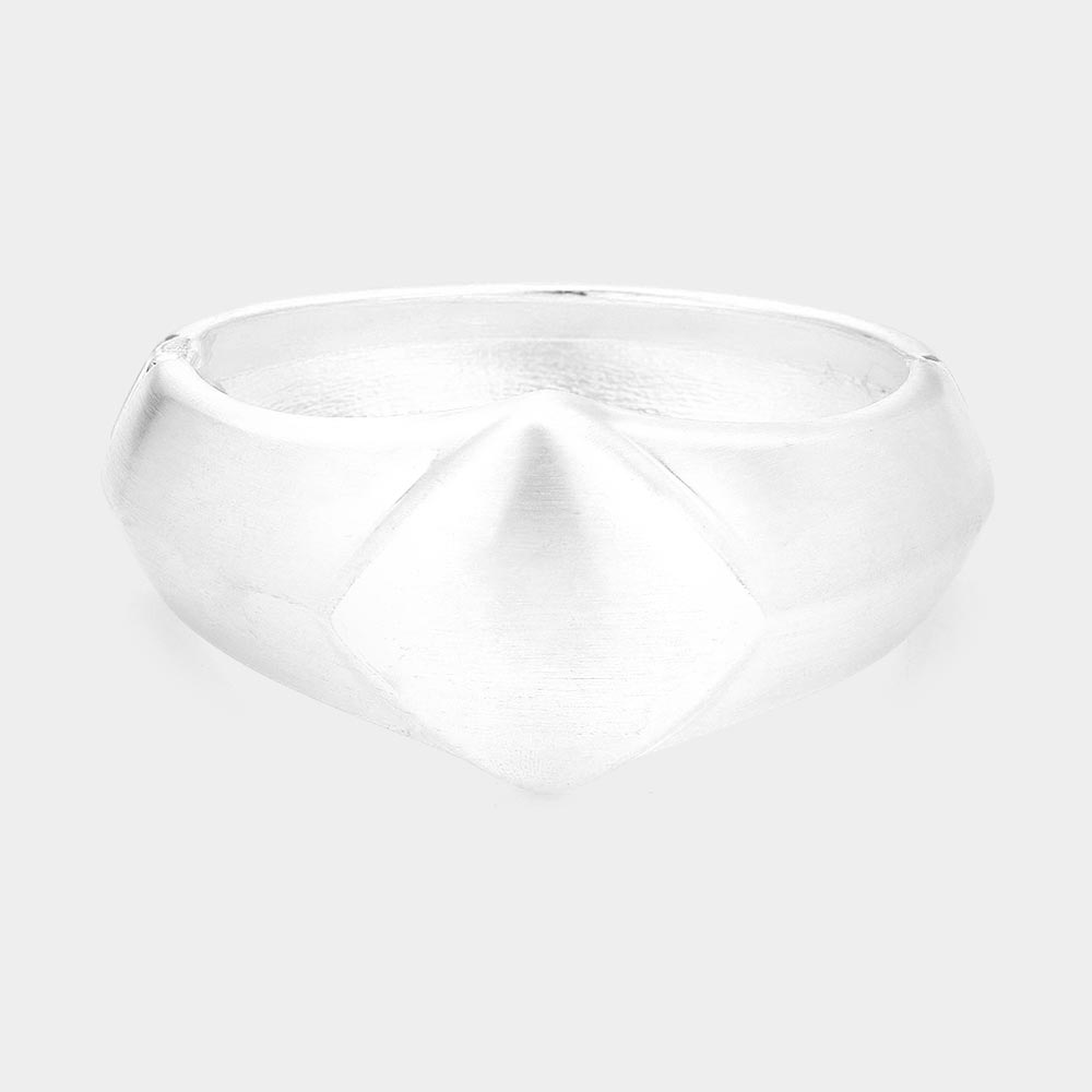 Madeline Love Matte Silver, Silver Brushed Metal Hinged Bangle Bracelet - Bracelets