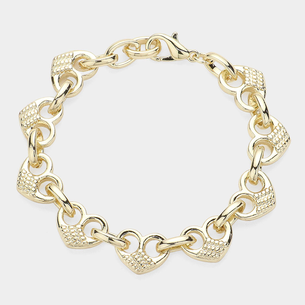 Madeline Love Gold 14K Gold Plated Puffed Dome Heart Link Bracelet