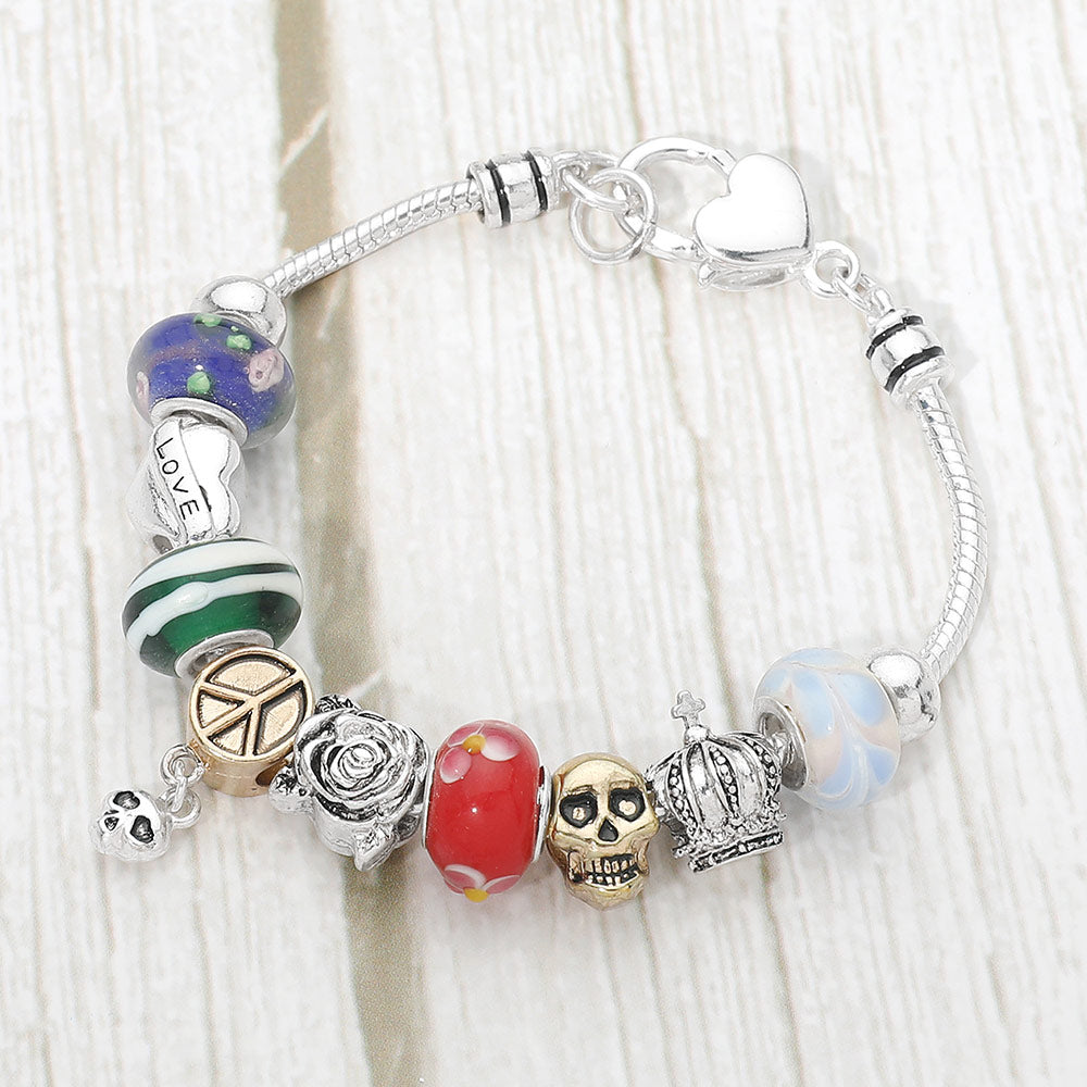Madeline Love Multi, Two Tone Multi Bead Love Flower Charm Bracelet - Bracelets