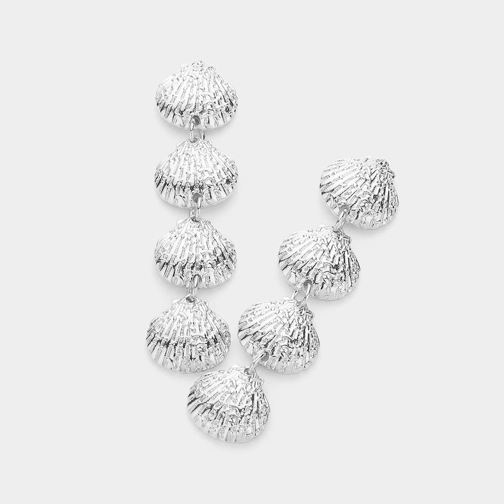 Rhodium Textured Metal Shell Link Dropdown Earrings