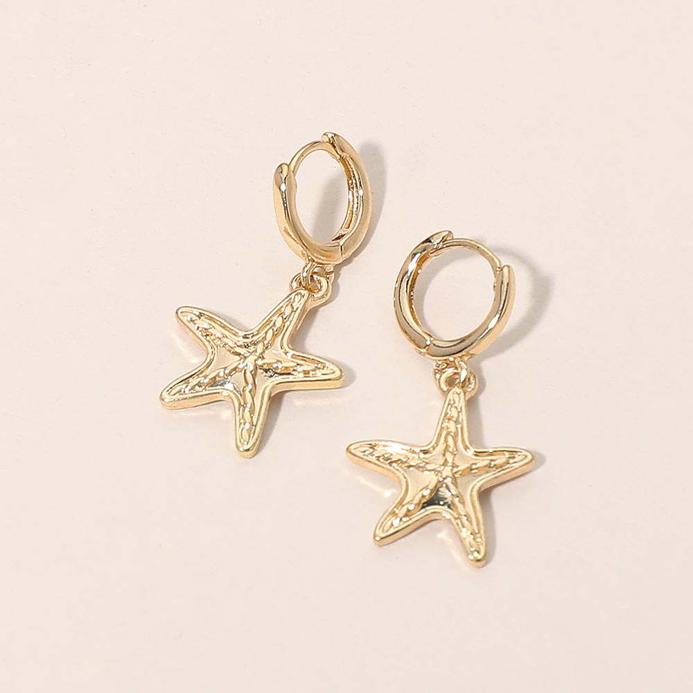 Madeline Love Gold Starfish Charm Drop Huggie Hoop Earrings