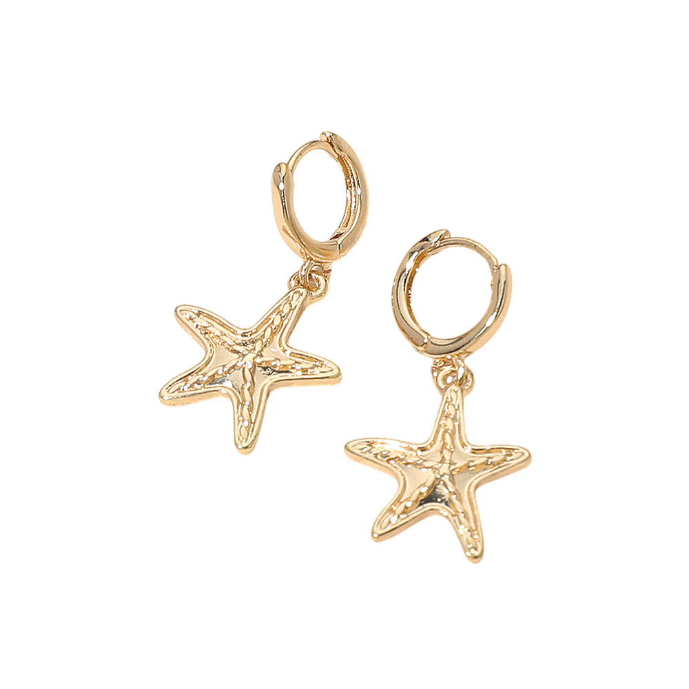 Madeline Love Gold Starfish Charm Drop Huggie Hoop Earrings - desc