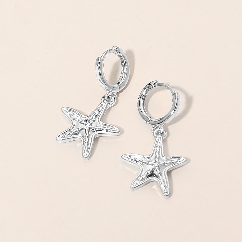Madeline Love Rhodium Starfish Charm Drop Huggie Hoop Earrings