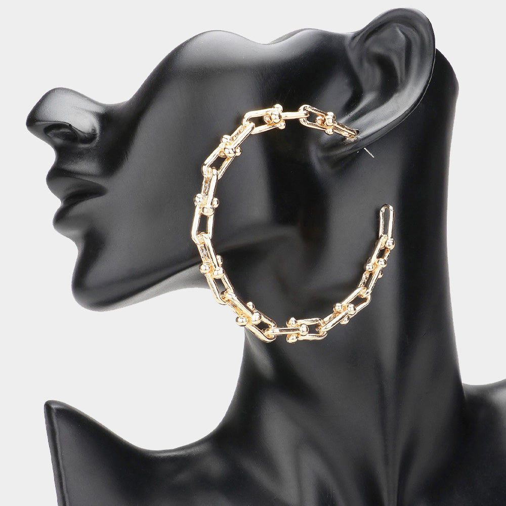 Madeline Love Gold Metal Hardware Link Hoop Earrings