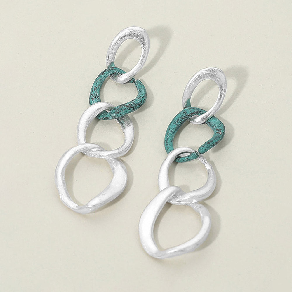 Madeline Love Patina Verdigris, Worn Silver Two Tone Metal Link Chain Drop Earrings