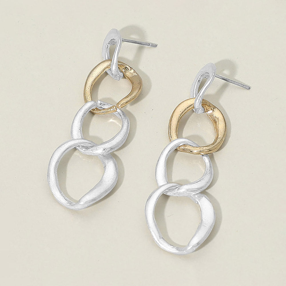 Madeline Love Worn Gold, Worn Silver Two Tone Metal Link Chain Drop Earrings