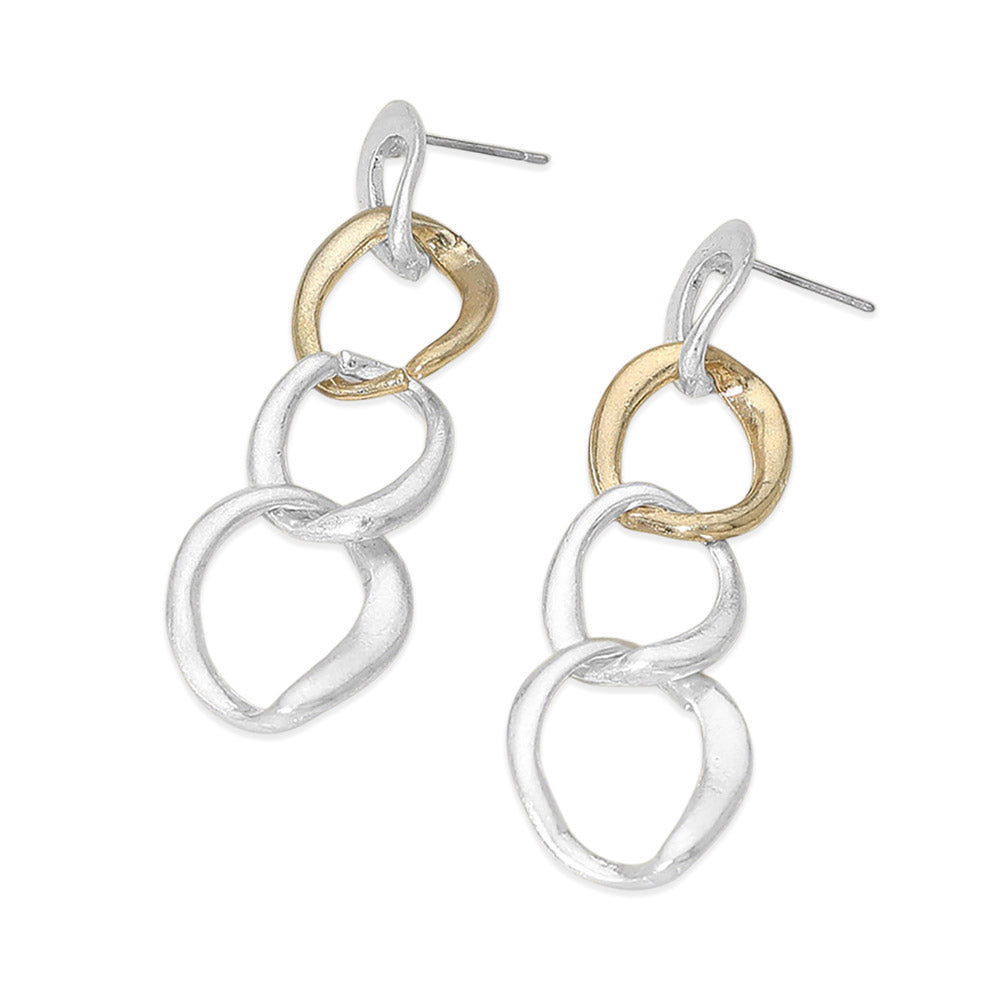 Madeline Love Worn Gold, Worn Silver Two Tone Metal Link Chain Drop Earrings - desc